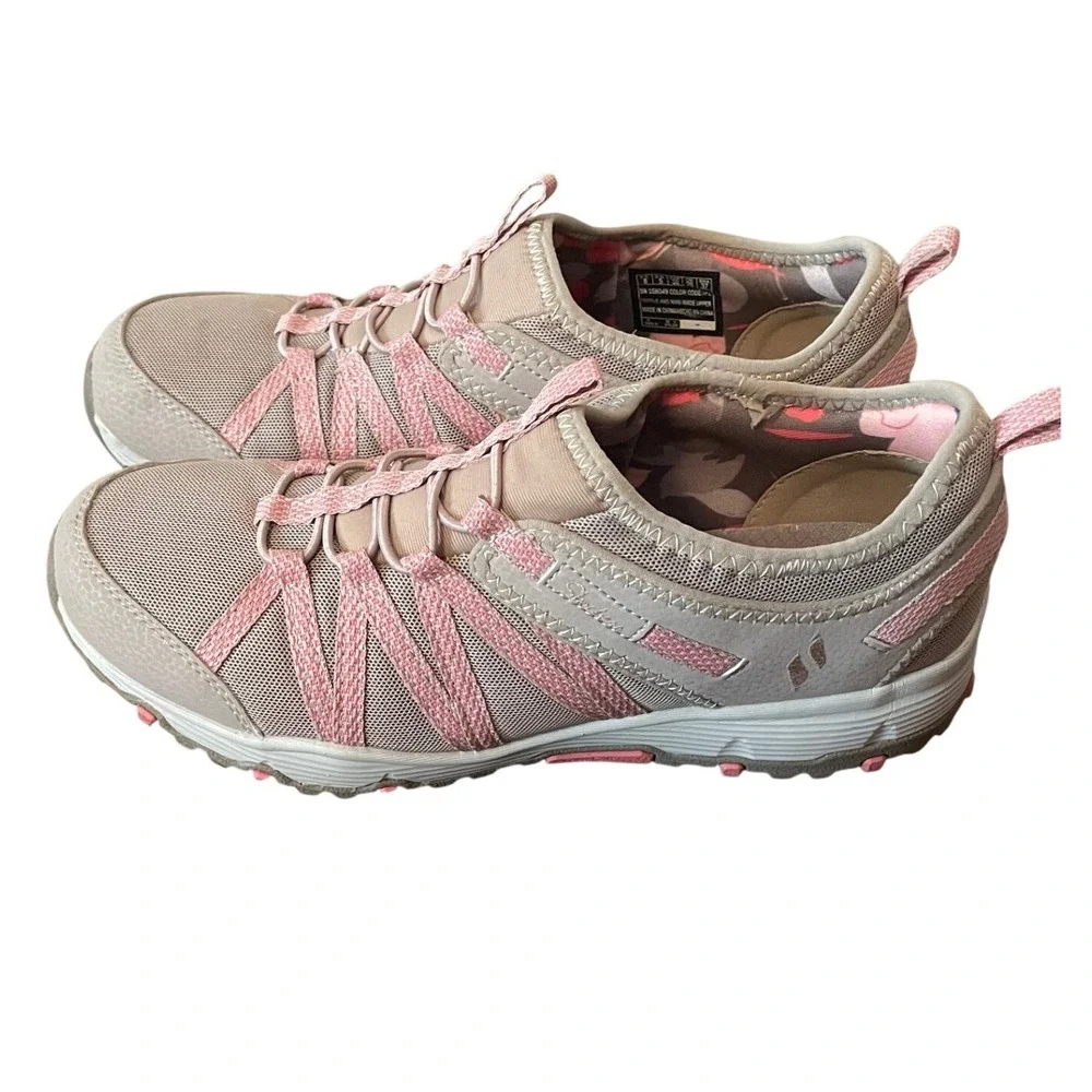 Skechers Air-Cooled Memory Foam‎ Sz 8 Taupe Pink Slip On Bungee Sneakers 158040